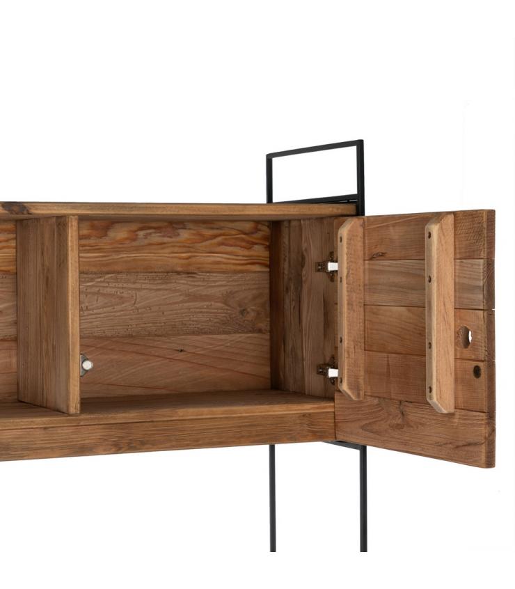 MUEBLE NATURAL-NEGRO MADERA-HIERRO SALÓN 180 X 40 X 190 CM