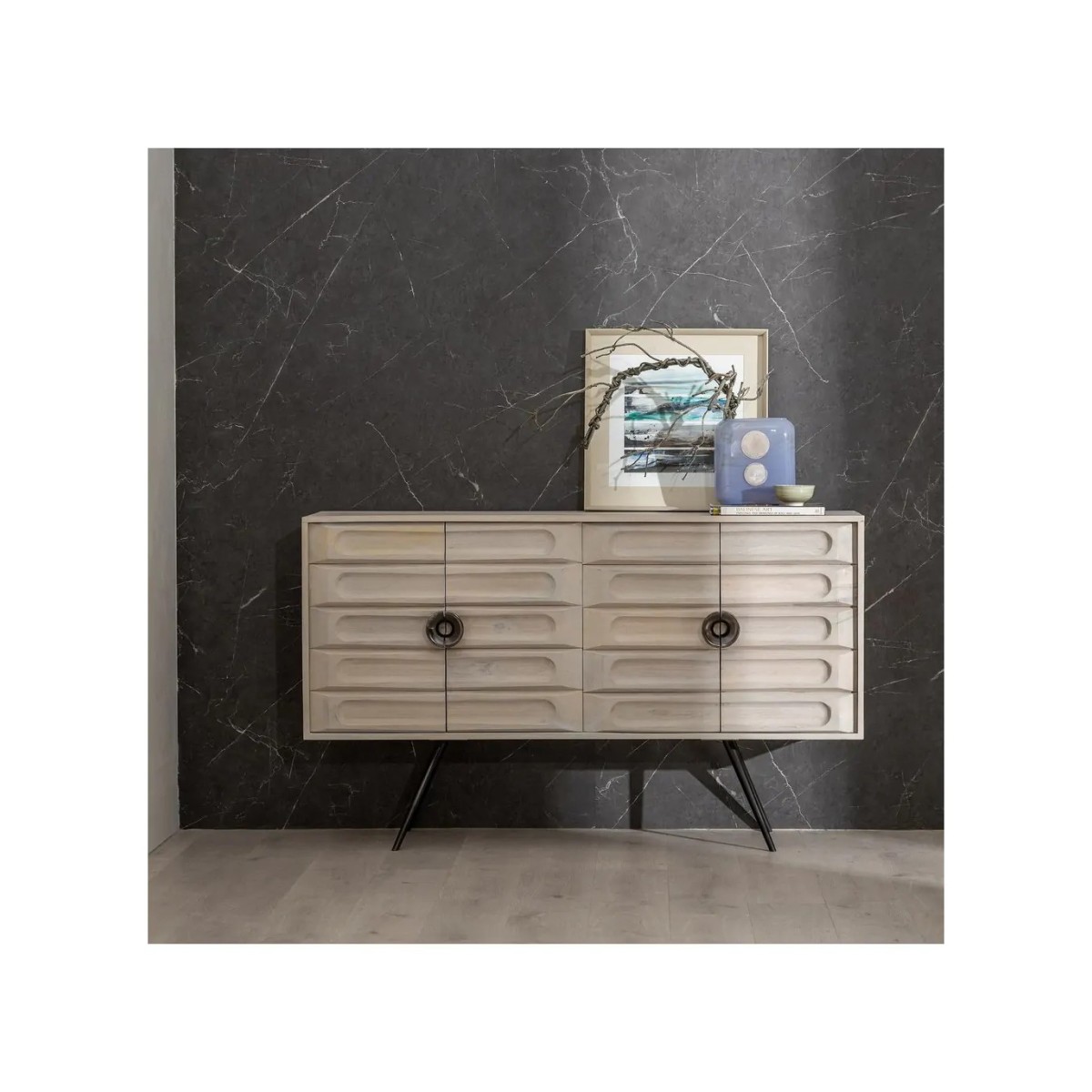 APARADOR BLANCO ROZADO MADERA DE MANGO 152 X 41 X 92 CM