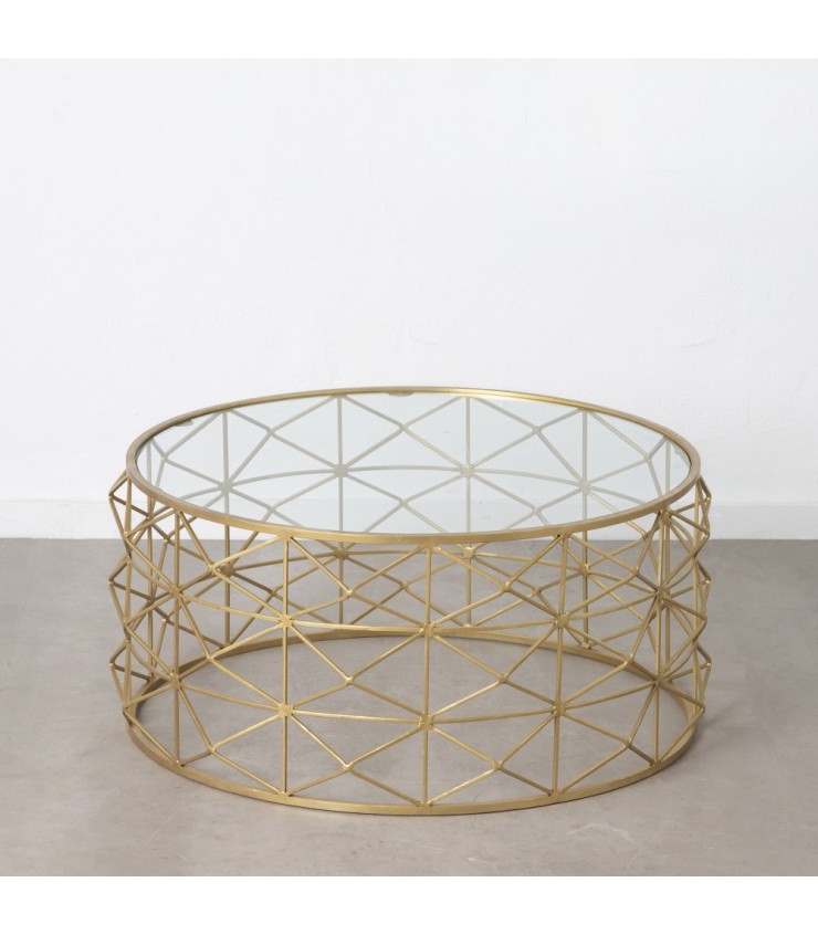 MESA CENTRO ORO METAL-CRISTAL SALÓN 98 X 98 X 44 CM