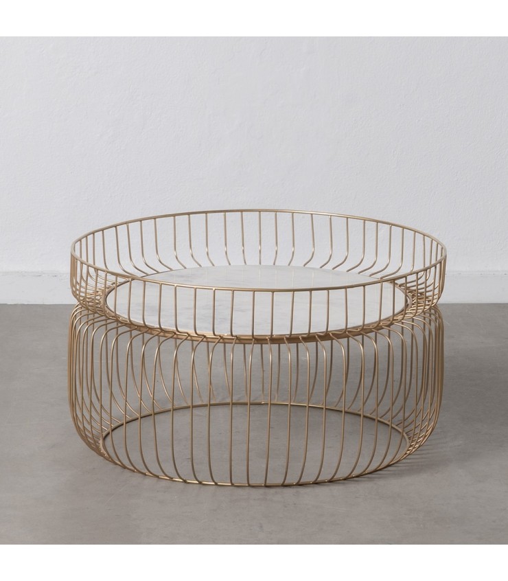 MESA CENTRO ORO-BLANCO HIERRO / MÁRMOL 72 X 72 X 40 CM