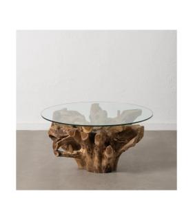 MESA CENTRO NATURAL MADERA / CRISTAL 90 X 90 X 45 CM