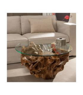 MESA CENTRO NATURAL MADERA / CRISTAL 90 X 90 X 45 CM