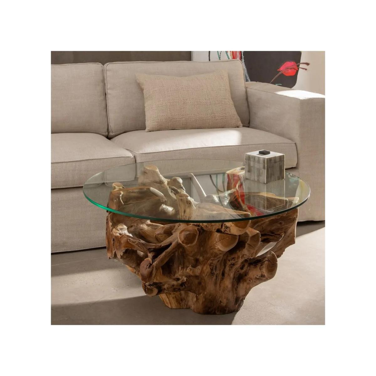 MESA CENTRO NATURAL MADERA / CRISTAL 90 X 90 X 45 CM