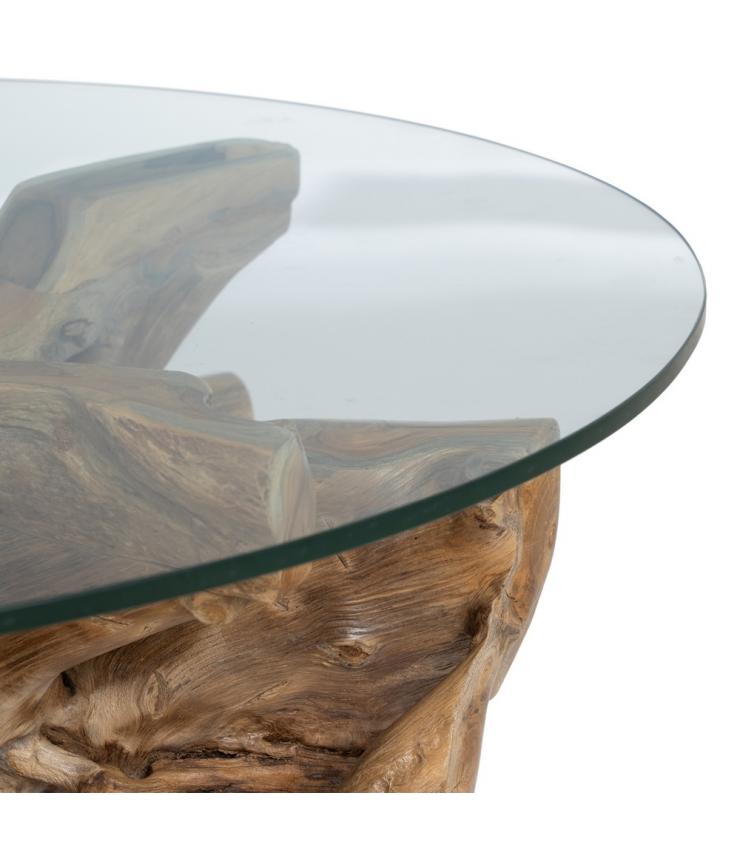 MESA CENTRO NATURAL MADERA / CRISTAL 90 X 90 X 45 CM