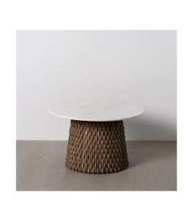 MESA CENTRO BLANCO-MARRÓN MÁRMOL/MADERA 80 X 80 X 49 CM