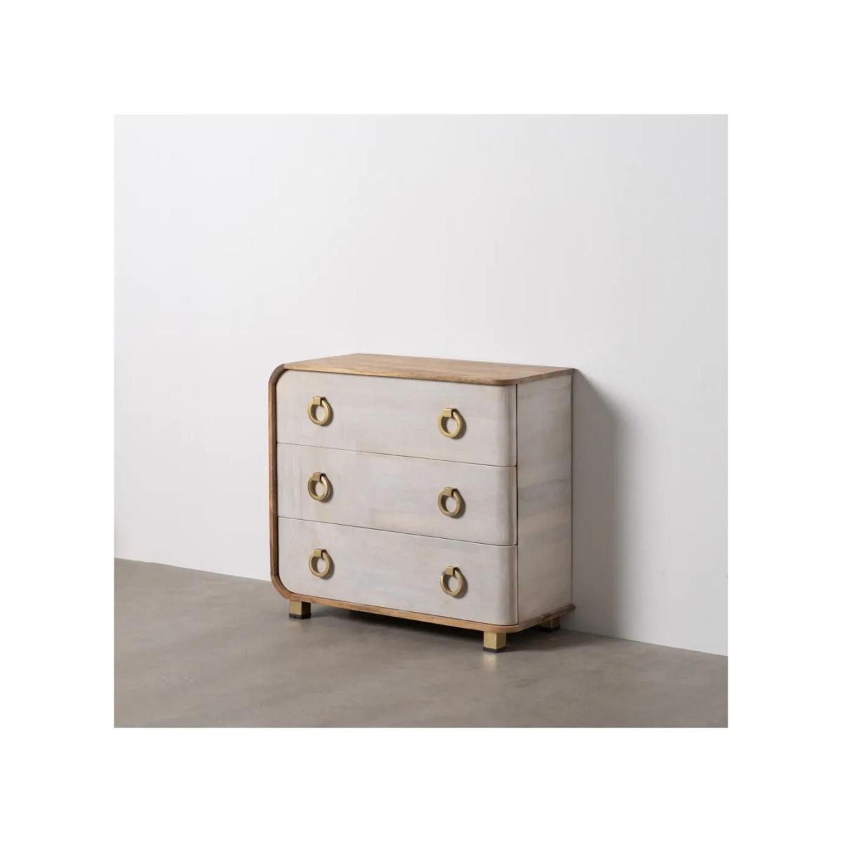 CÓMODA BLANCO-NATURAL MADERA DE MANGO 91 X 38,50 X 83 CM