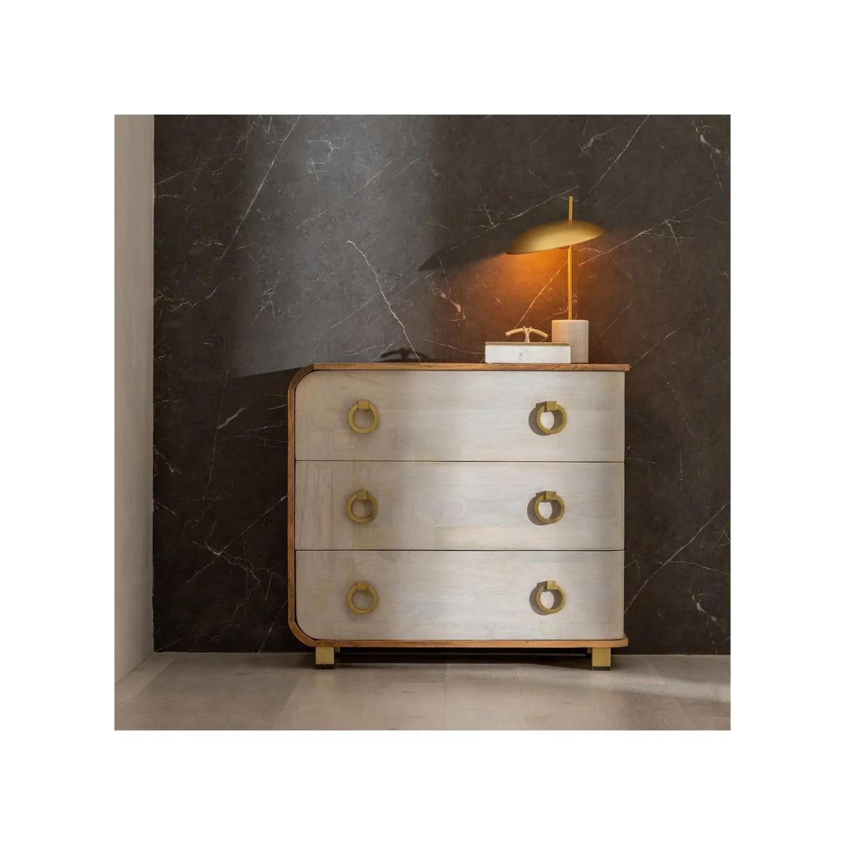 CÓMODA BLANCO-NATURAL MADERA DE MANGO 91 X 38,50 X 83 CM