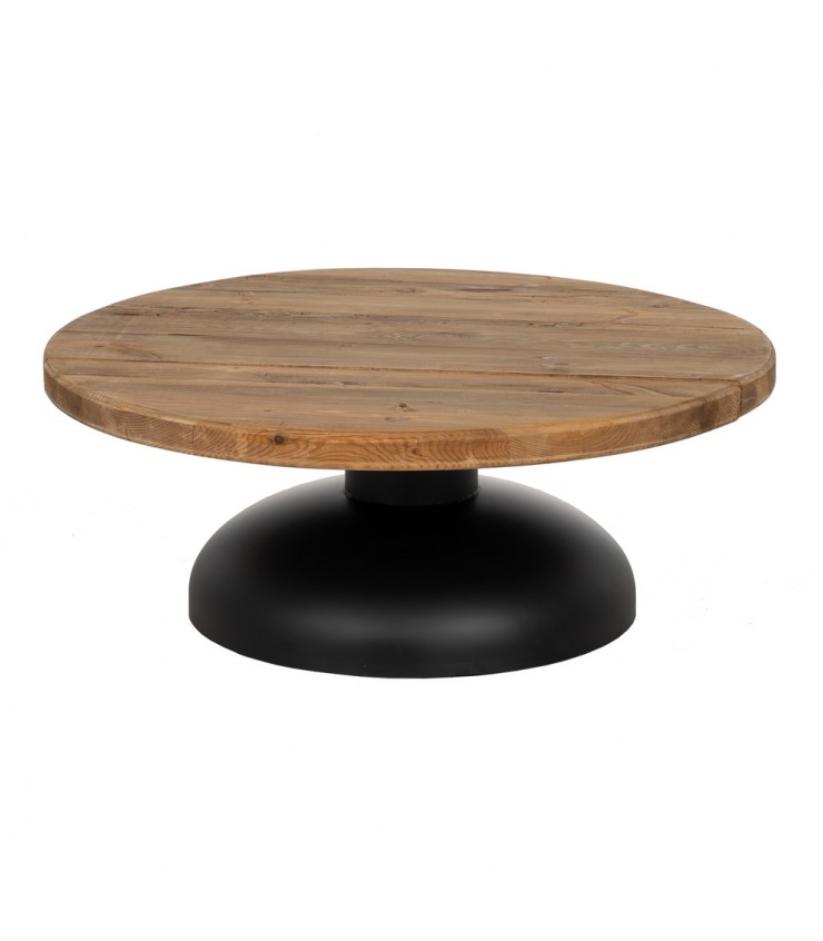 MESA CENTRO NATURAL-NEGRO MADERA-HIERRO 90 X 90 X 35 CM