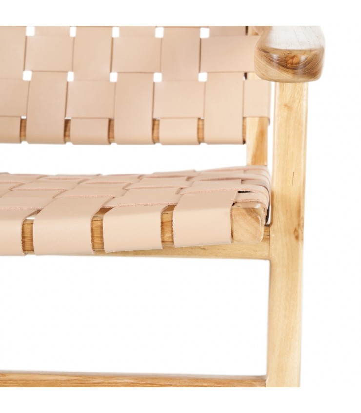 BUTACA BEIGE MADERA TECA-PIEL 74 X 78 X 75 CM