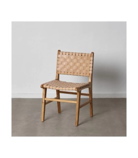 SILLA BEIGE MADERA TECA-PIEL 50 X 56 X 87 CM