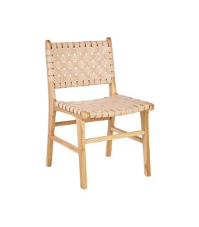 SILLA BEIGE MADERA TECA-PIEL 50 X 56 X 87 CM