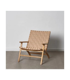 BUTACA BEIGE MADERA TECA-PIEL 74 X 78 X 75 CM