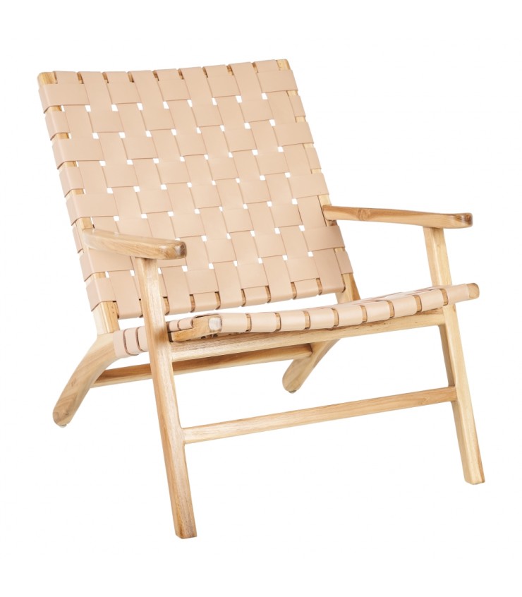 BUTACA BEIGE MADERA TECA-PIEL 74 X 78 X 75 CM