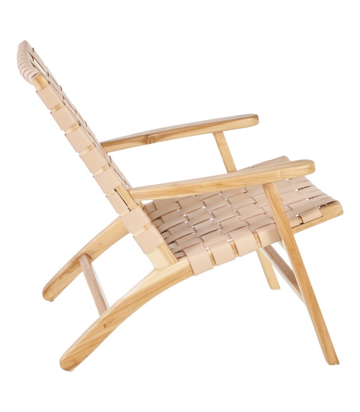 BUTACA BEIGE MADERA TECA-PIEL 74 X 78 X 75 CM