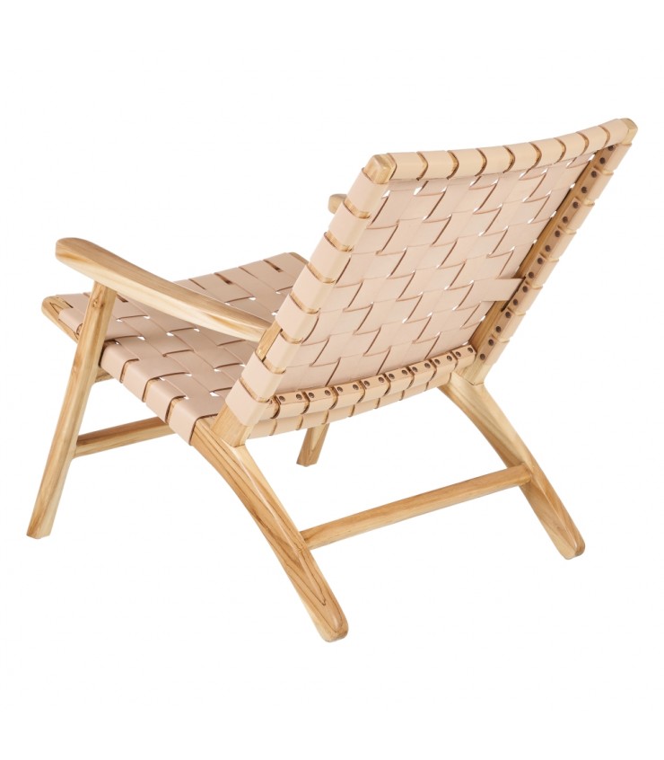 BUTACA BEIGE MADERA TECA-PIEL 74 X 78 X 75 CM