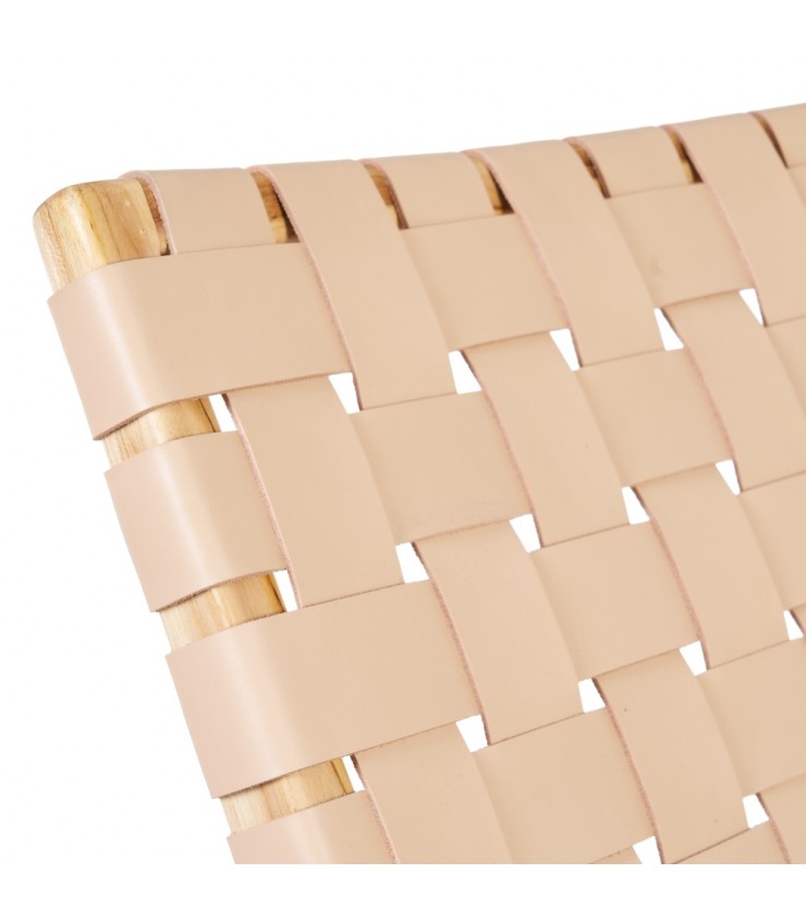 BUTACA BEIGE MADERA TECA-PIEL 74 X 78 X 75 CM