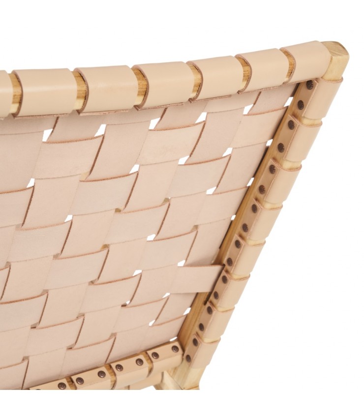 BUTACA BEIGE MADERA TECA-PIEL 74 X 78 X 75 CM