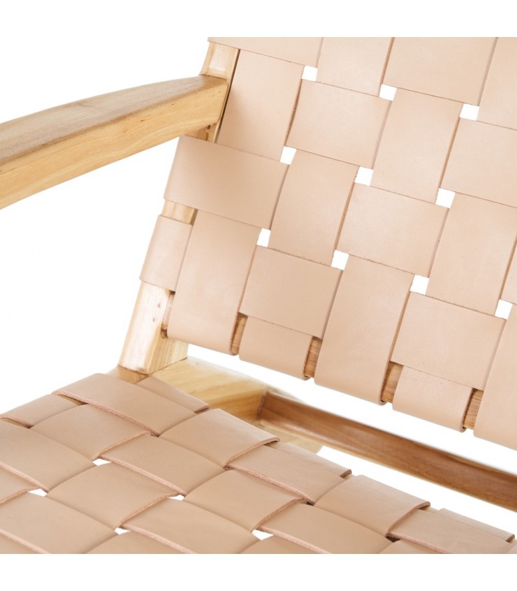 BUTACA BEIGE MADERA TECA-PIEL 74 X 78 X 75 CM