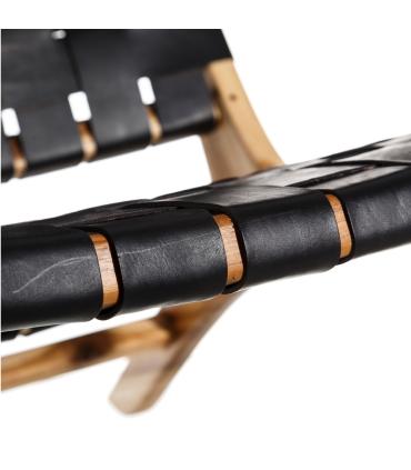 BUTACA NEGRO MADERA TECA-PIEL SALÓN 87 X 83 X 66 CM