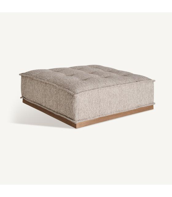 Beige fabric and pine wood pouf | Home and History