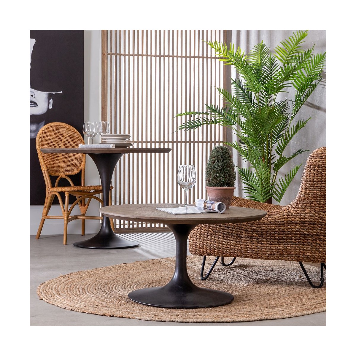 MESA CENTRO NEGRO MADERA-HIERRO SALÓN 80 X 80 X 43,50 CM