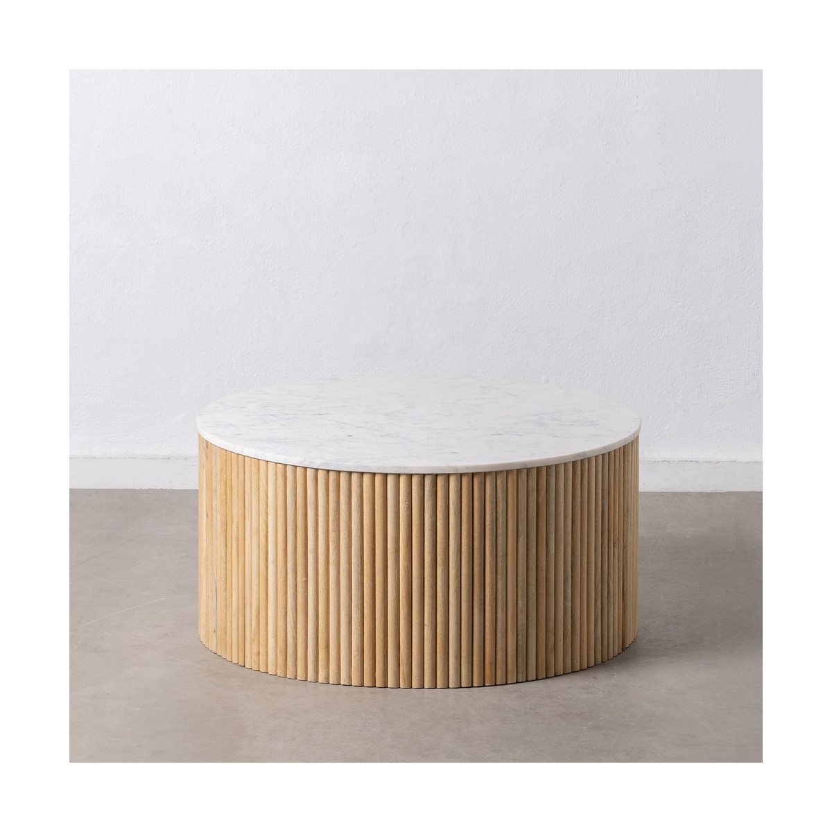 MESA CENTRO NATURAL-BLANCO MÁRMOL/MADERA 80 X 80 X 40 CM