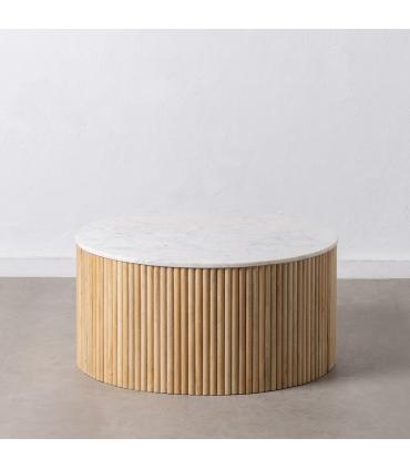 MESA CENTRO NATURAL-BLANCO MÁRMOL/MADERA 80 X 80 X 40 CM