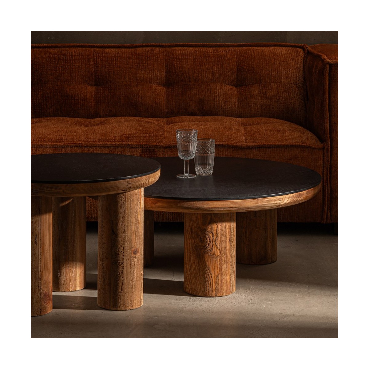 MESA CENTRO NATURAL-NEGRO MADERA DE PINO 90 X 90 X 35 CM