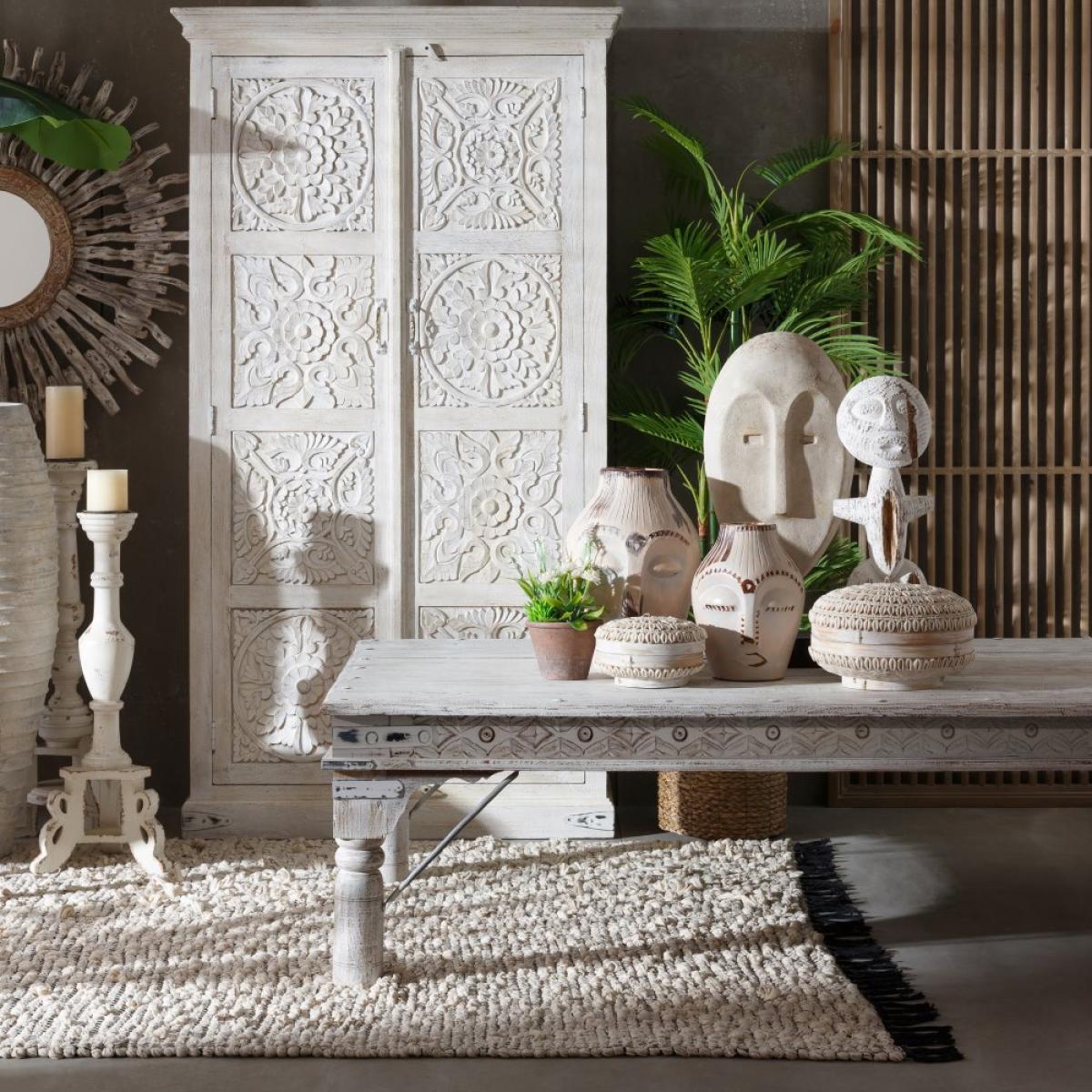 MESA CENTRO BLANCO ROZADO MADERA MANGO 177 X 100 X 50 CM