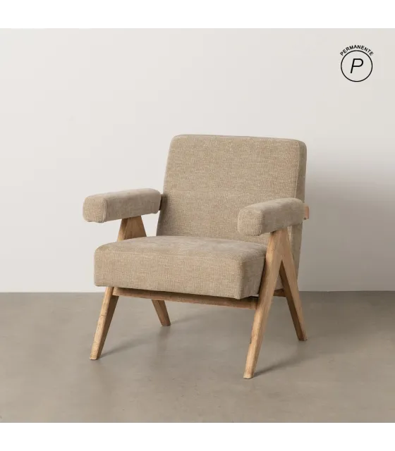 SILLÓN BEIGE TEJIDO-MADERA SALÓN 74 X 76 X 85 CM