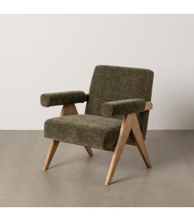 SILLÓN VERDE TEJIDO-MADERA SALÓN 74 X 76 X 85 CM