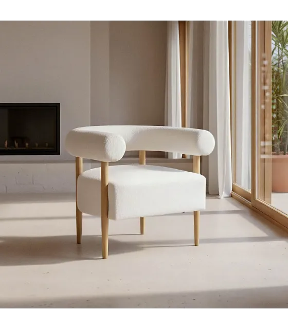SILLÓN BEIGE TEJIDO-MADERA SALÓN 80 X 67 X 69 CM