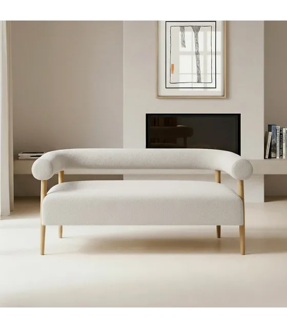 SOFÁ 2 PLAZAS BEIGE TEJIDO-MADERA SALÓN 143 X 67 X 69 CM