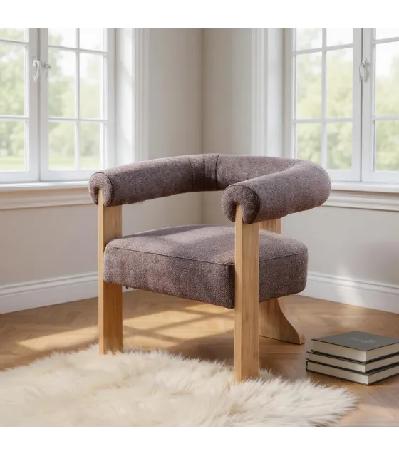 SILLÓN JASPEADO GRIS-ROSA TEJIDO-MADERA 84 X 69 X 72 CM