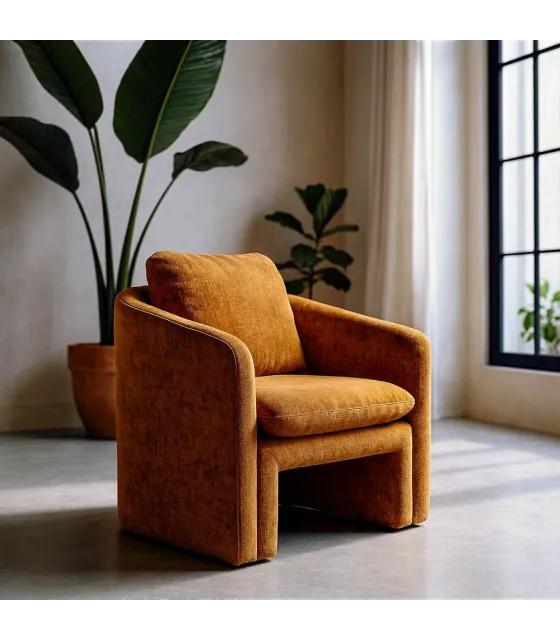 SILLÓN OCRE TEJIDO-MADERA 76 X 68 X 81 CM
