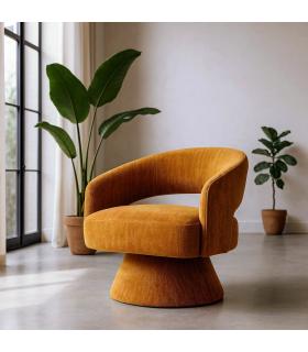 SILLÓN GIRATORIO OCRE TEJIDO-MADERA 71 X 68 X 72 CM