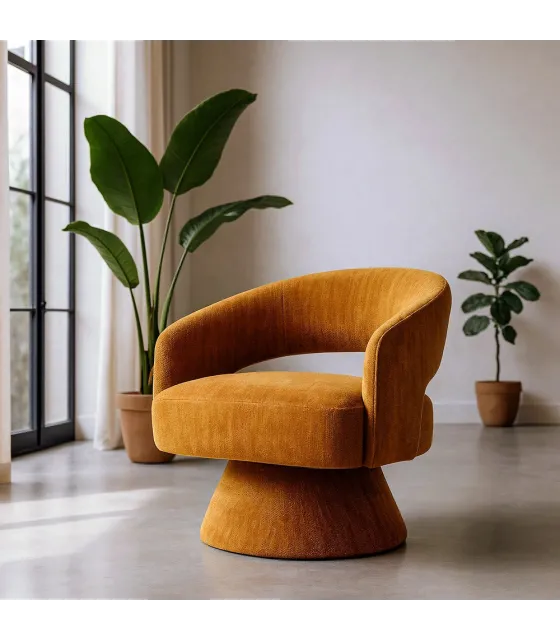 SILLÓN GIRATORIO OCRE TEJIDO-MADERA 71 X 68 X 72 CM