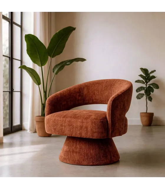 SILLÓN GIRATORIO TEJA TEJIDO-MADERA 71 X 68 X 72 CM