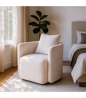 SILLÓN GIRATORIO BEIGE TEJIDO-MADERA 76 X 70 X 84 CM