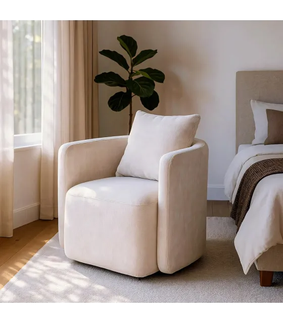 SILLÓN GIRATORIO BEIGE TEJIDO-MADERA 76 X 70 X 84 CM