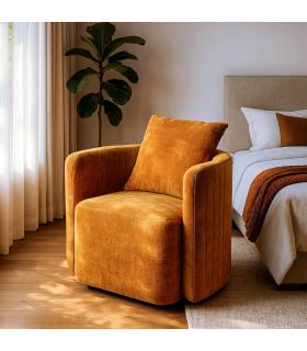 SILLÓN GIRATORIO OCRE TEJIDO-MADERA 76 X 70 X 84 CM