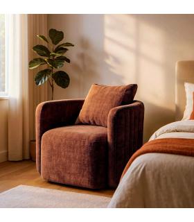 SILLÓN GIRATORIO TEJA TEJIDO-MADERA 76 X 70 X 84 CM