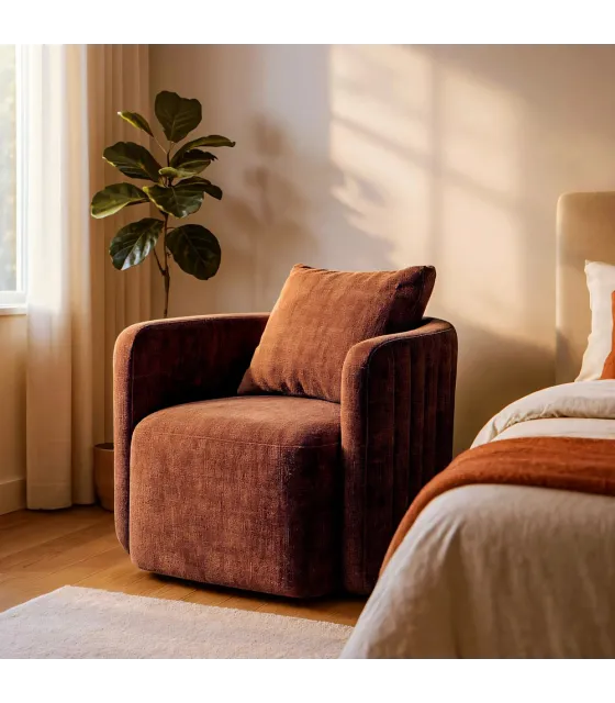 SILLÓN GIRATORIO TEJA TEJIDO-MADERA 76 X 70 X 84 CM