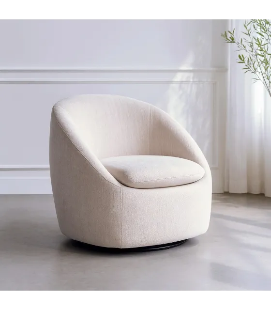 SILLÓN GIRATORIO BEIGE TEJIDO-MADERA 72 X 63 X 73 CM