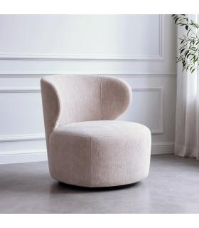 SILLÓN GIRATORIO BEIGE TEJIDO-MADERA 73 X 68 X 74 CM
