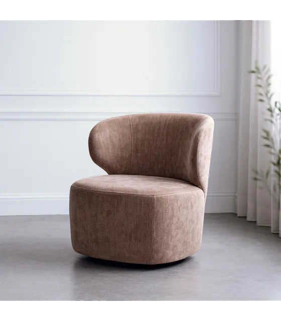 SILLÓN GIRATORIO TAUPE TEJIDO-MADERA 73 X 68 X 74 CM
