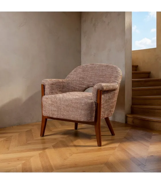 SILLÓN BEIGE-MARRÓN TEJIDO-MADERA SALÓN 75 X 74 X 76 CM