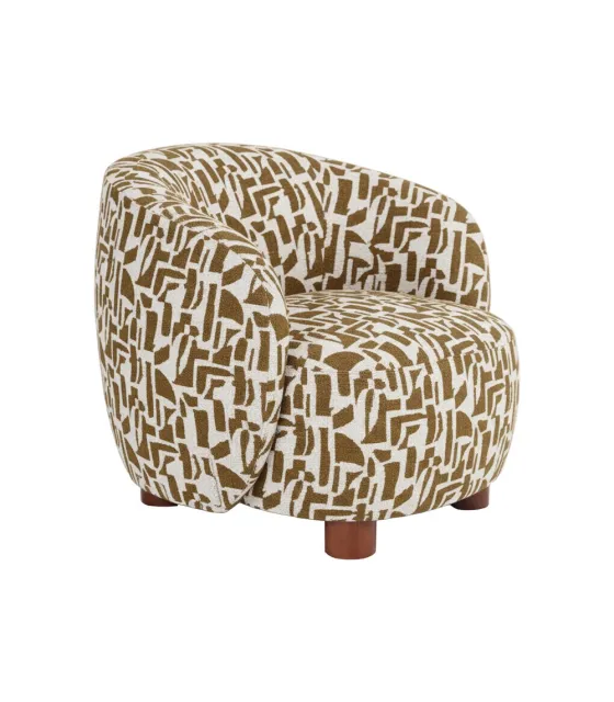 SILLÓN ESTAMPADO CREMA-OCRE TEJIDO-METAL 80 X 82 X 62 CM