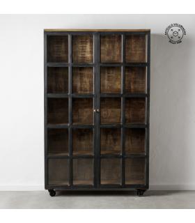 VITRINA NEGRO-NATURAL MADERA DE MANGO 115 X 40 X 194 CM