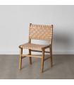 SILLA BEIGE MADERA TECA-PIEL 50 X 56 X 87 CM